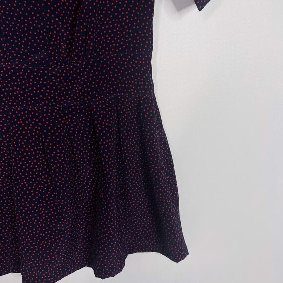 Anthropologie Fine Garments By Bell Size 2 Navy Blue Red Polka Dot Blouse VNeck - Picture 4 of 9